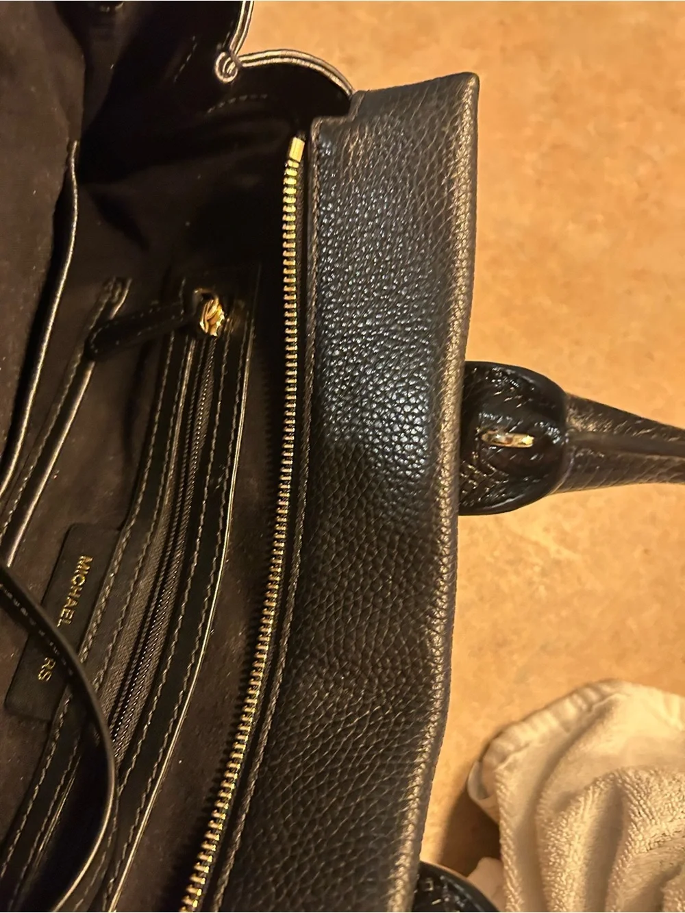 Michael Kors Black Pebbled Leather Satchel with Gold Hardware